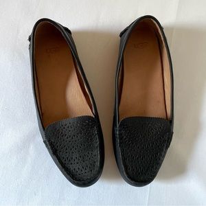 UGG Black Leather Perforated Loafers Flats Work Shoes 8